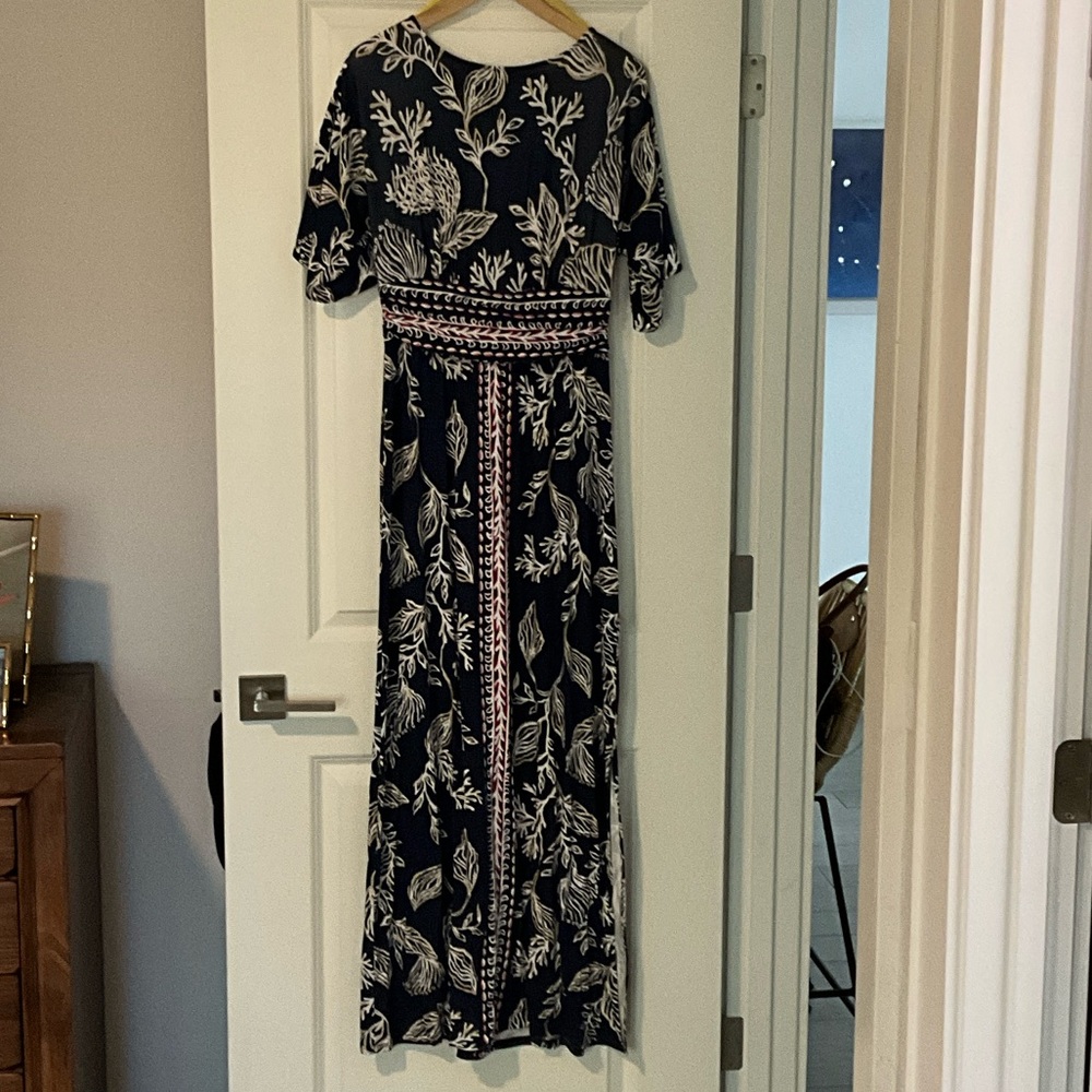 Lilly Pulitzer Navy and White Leaf Print Maxi Dress